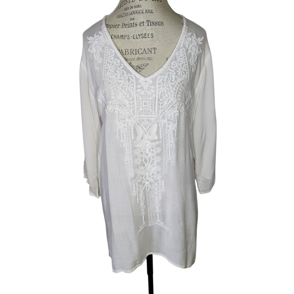 Cute Options White Tunic Top Women's Large Swimsuit‎ Cover Up Embroidery Boho